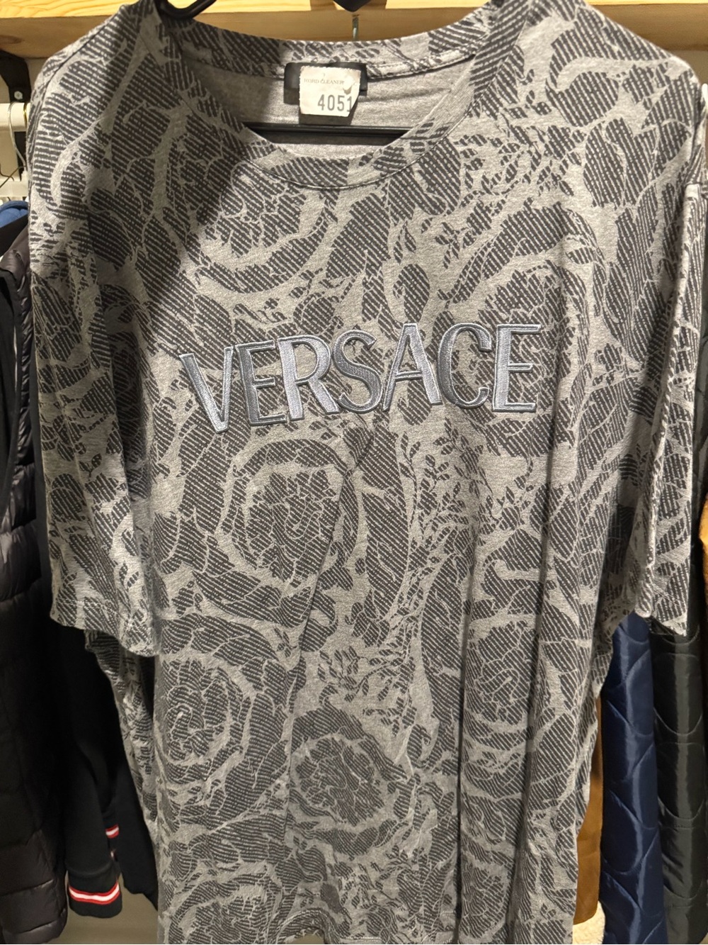Versace Gray Floral Logo Short Sleeve Tee